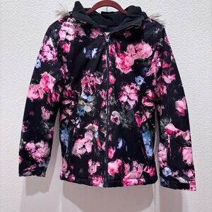 Roxy Girls Floral Ski Jacket Faux Fur Hood Waterproof XXL